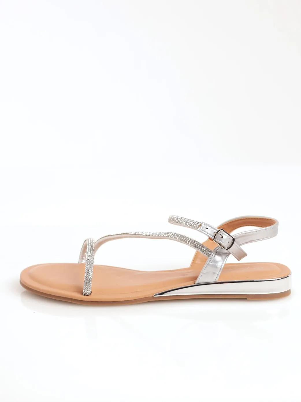 Ladies Metal Mini-Wedge Slingback Sandal - Silver