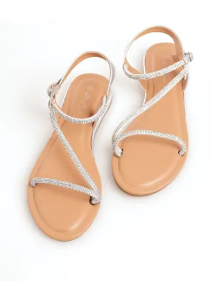 Ladies Metal Mini-Wedge Slingback Sandal - Silver