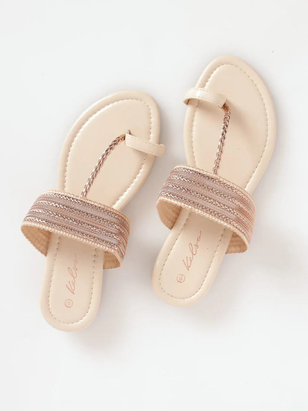 Ladies Mini-Wedge Weaved Toe Post Thong Sandal - Oatmeal