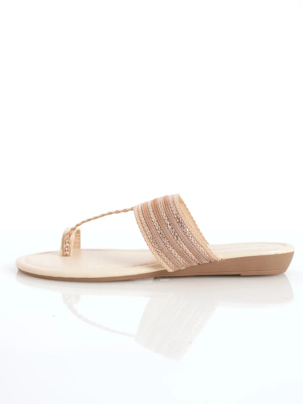 Ladies Mini-Wedge Weaved Toe Post Thong Sandal - Oatmeal