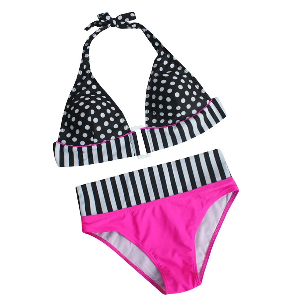 Lady Split Underwear Set Stripe Printed Bathing Suit