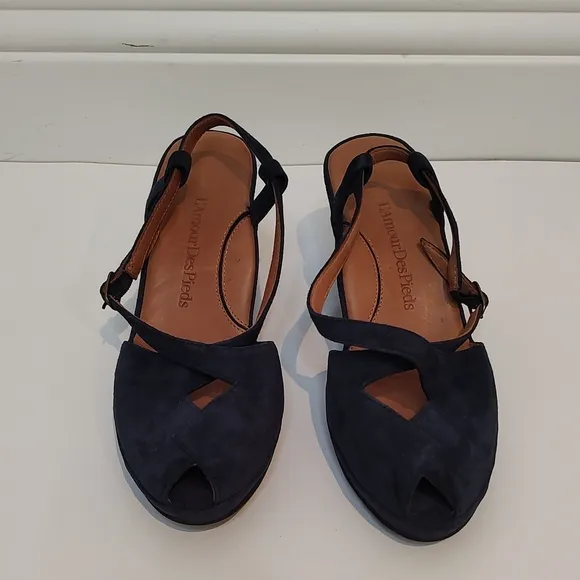L'Amour Des Pieds Oraine Shoes Slingback Wedge Blue Suede Size 8 NWOT
