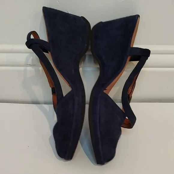 L'Amour Des Pieds Oraine Shoes Slingback Wedge Blue Suede Size 8 NWOT
