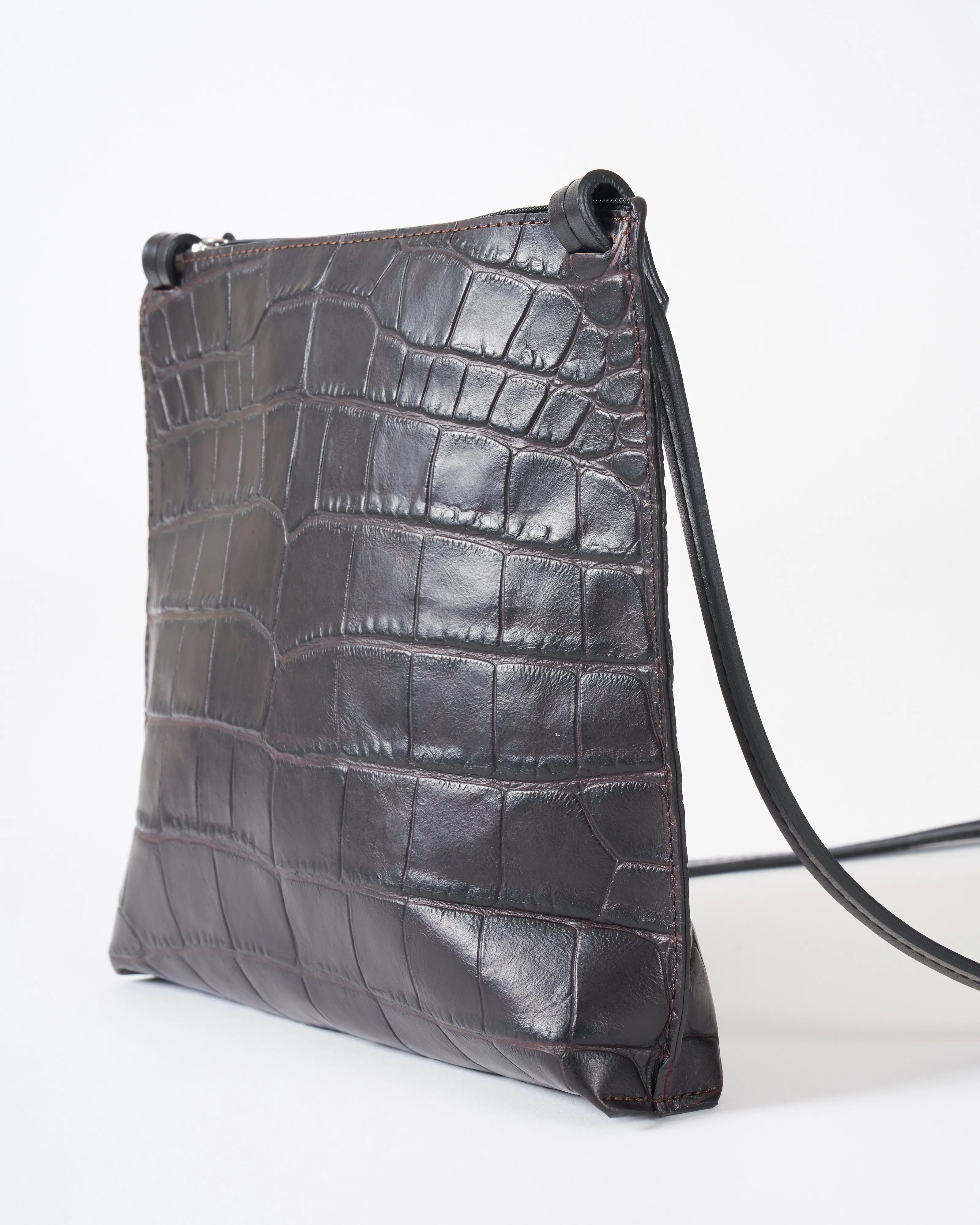large strappy - espresso embossed croc