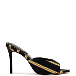 Larroude x Jonathan Cohen Mule In Black Striped Satin