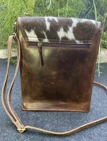 Leather Crossbody Bag with hair on cowhide and adjustable crossbody strap