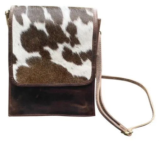 Leather Crossbody Bag with hair on cowhide and adjustable crossbody strap