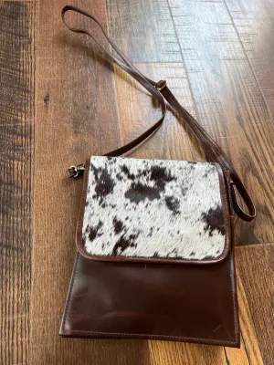 Leather Crossbody Bag with hair on cowhide and adjustable crossbody strap