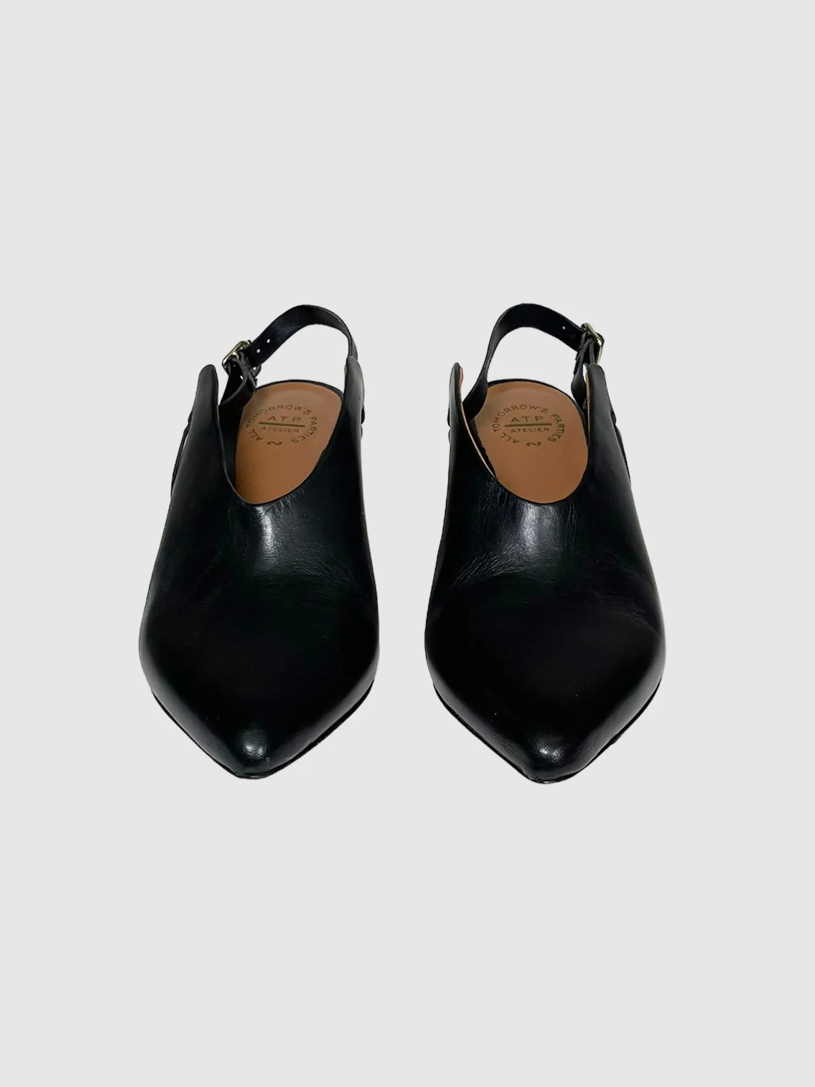 Leather Slingback Mules - Size 36