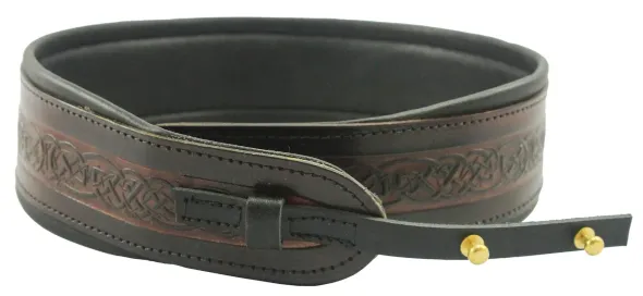 LG Celtic Embossed Leather Banjo Cradle Strap - Brown