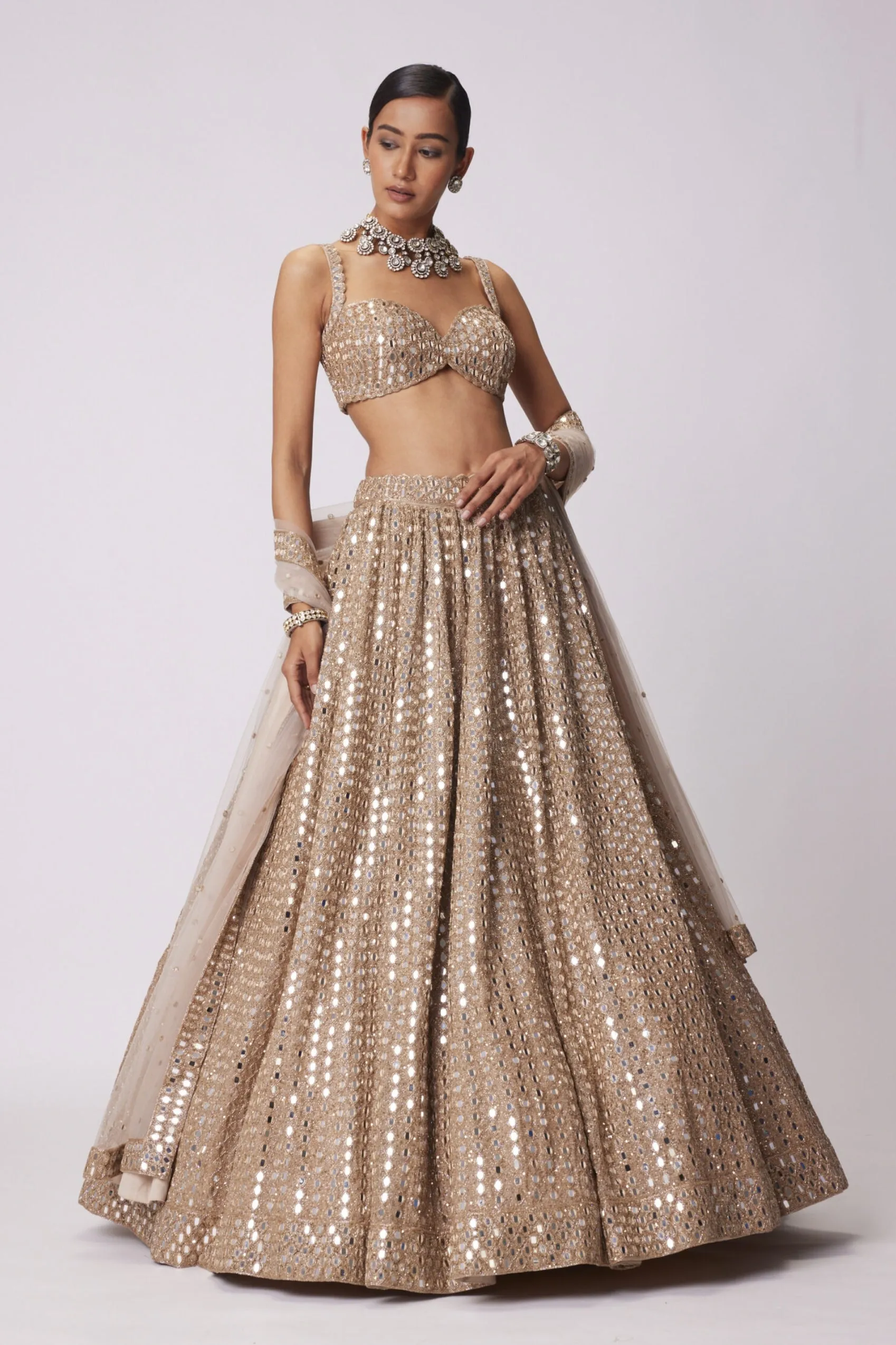 Light Beige Hand Embroidered Lehenga Set