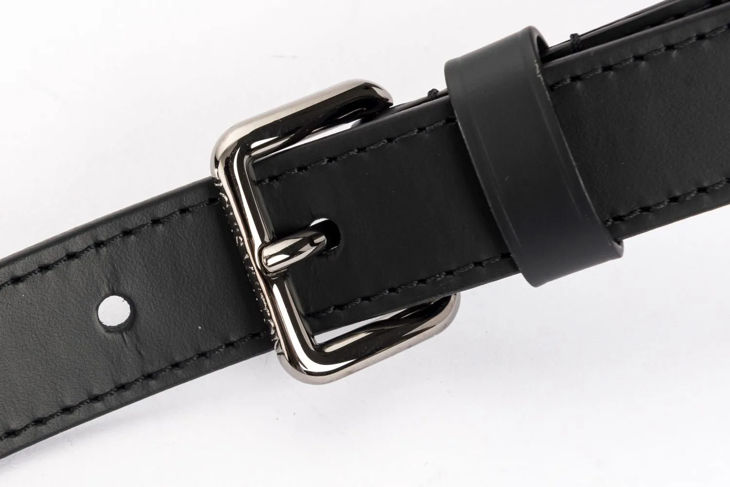 Louis Vuitton Black Leather width 25mm Adjustable Strap, Silver Hardware