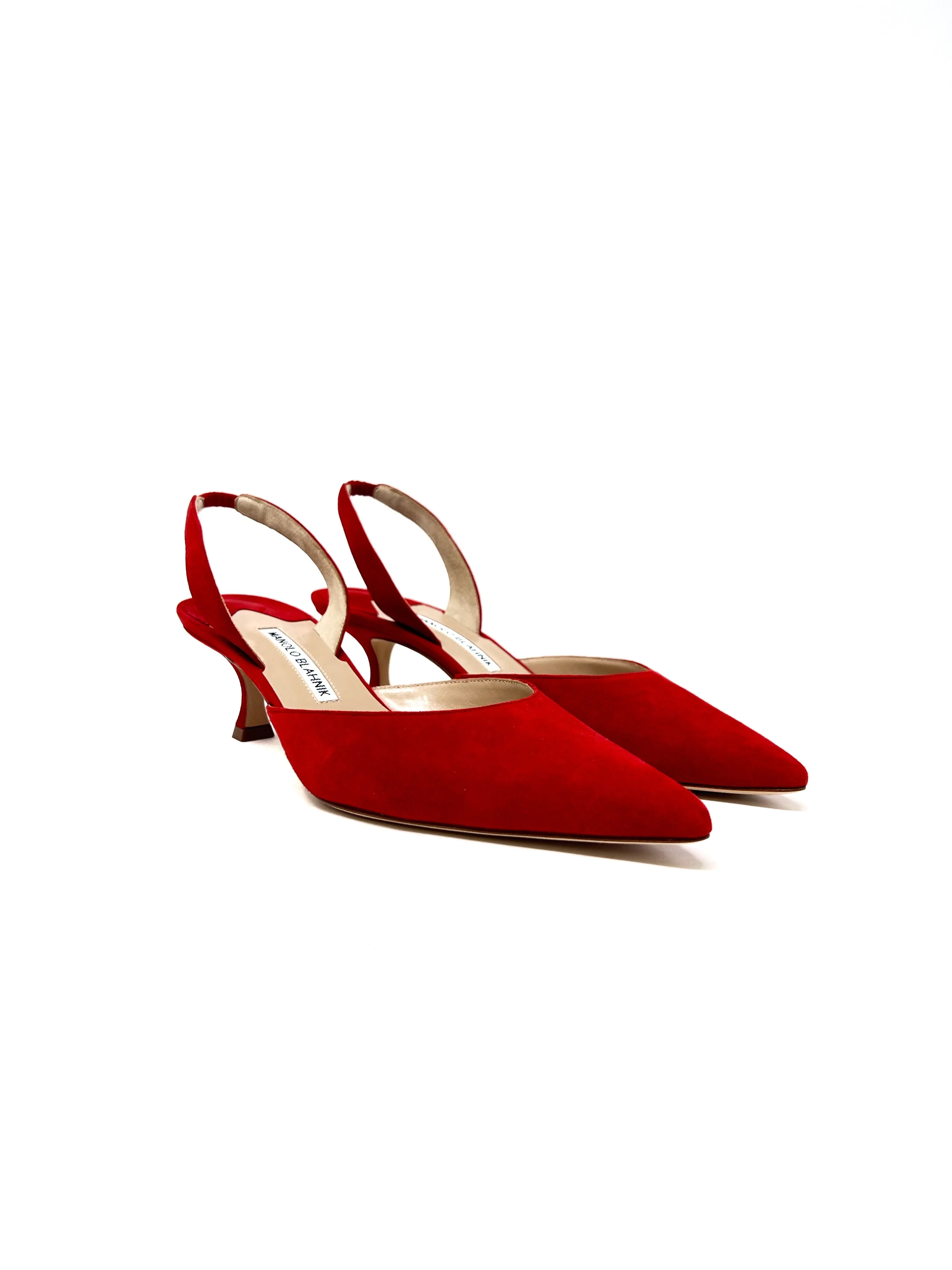 Manolo Blahnik Size 39 'Carolyne' Suede Slingback Heel