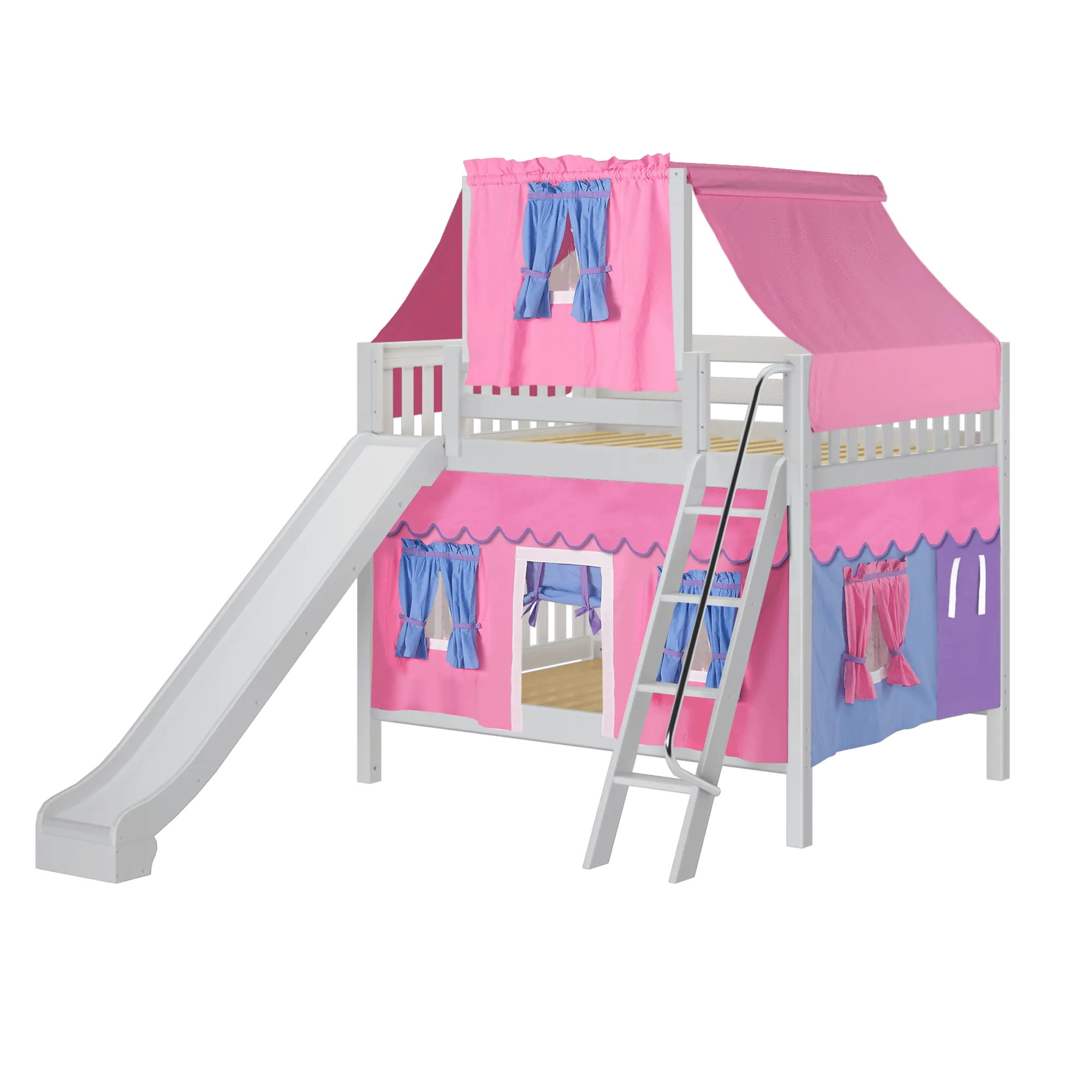 Maxtrix Full Medium Bunk Bed with Angled Ladder, Curtain, Top Tent   Slide