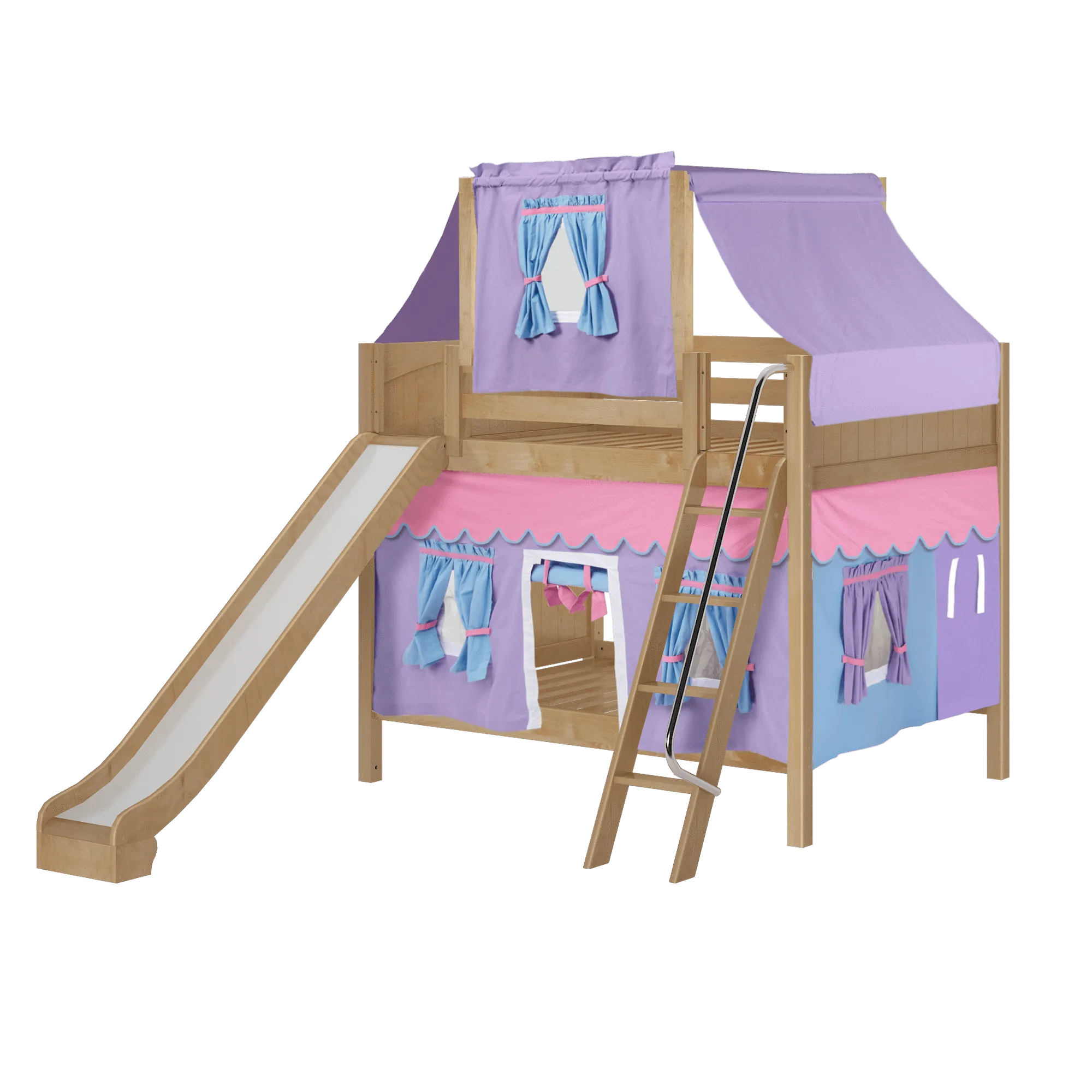 Maxtrix Full Medium Bunk Bed with Angled Ladder, Curtain, Top Tent   Slide