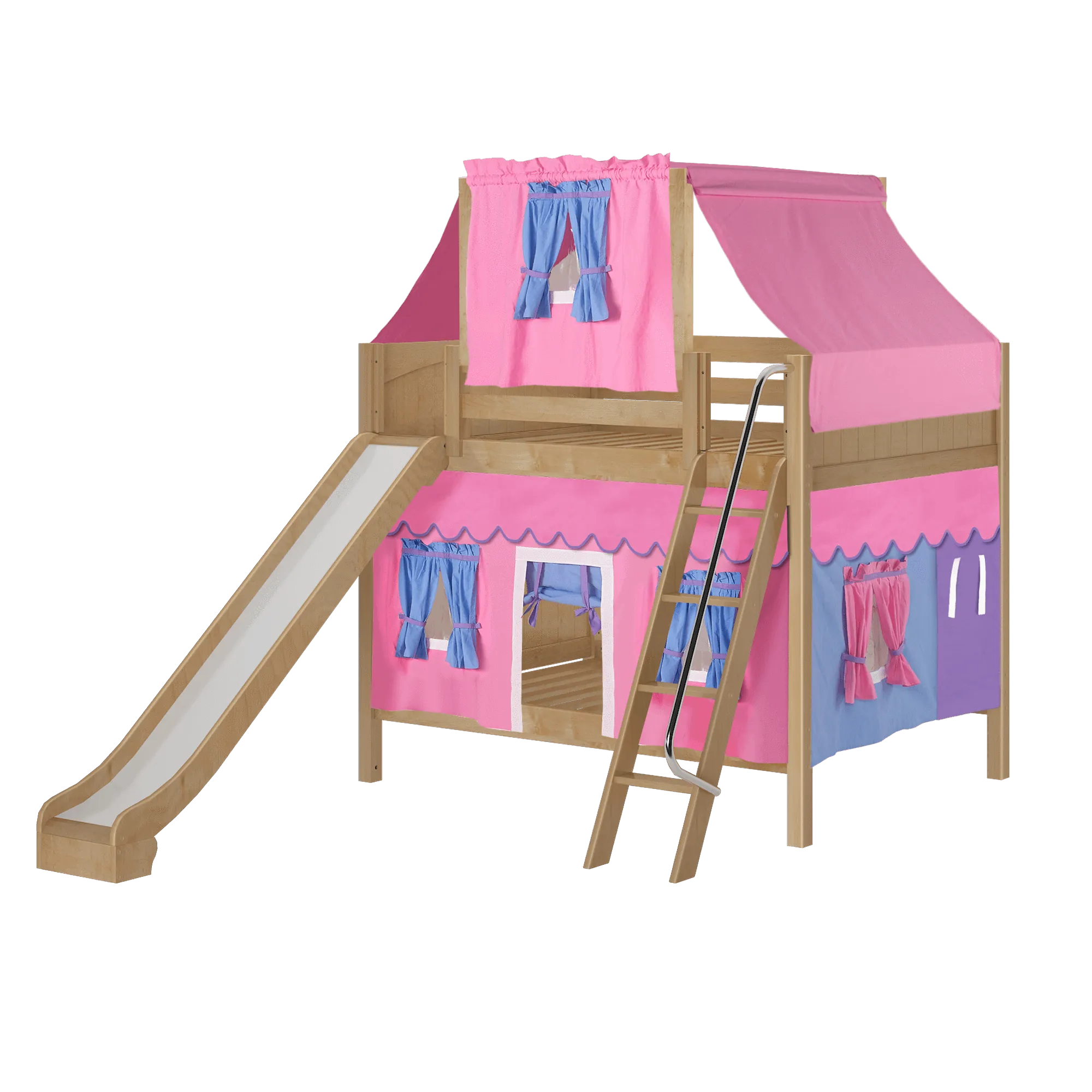 Maxtrix Full Medium Bunk Bed with Angled Ladder, Curtain, Top Tent   Slide