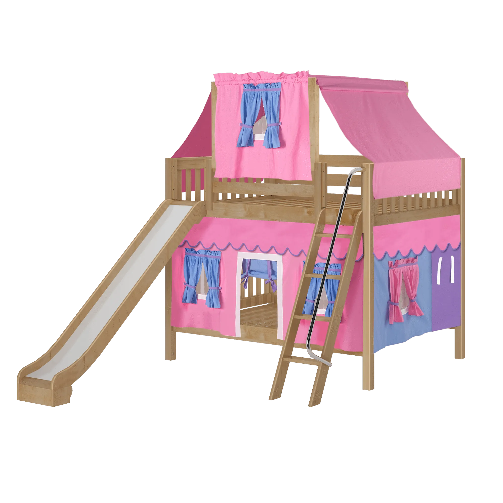 Maxtrix Full Medium Bunk Bed with Angled Ladder, Curtain, Top Tent   Slide