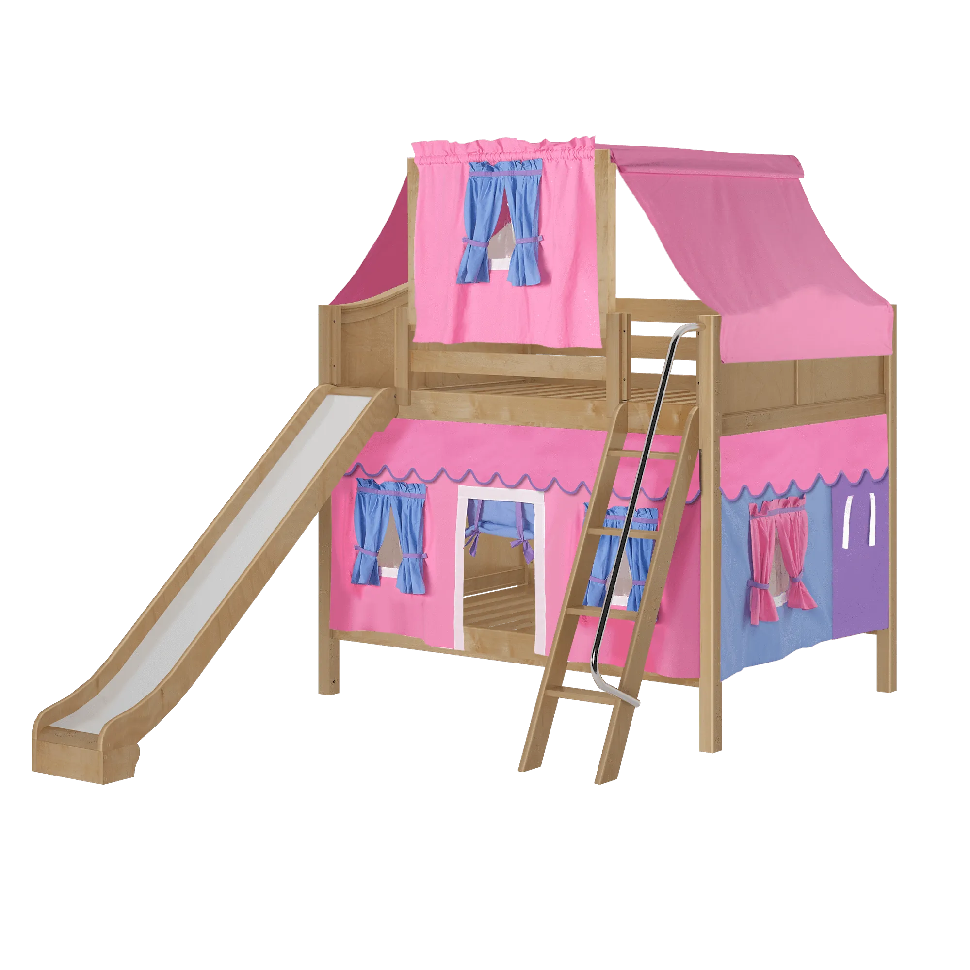 Maxtrix Full Medium Bunk Bed with Angled Ladder, Curtain, Top Tent   Slide