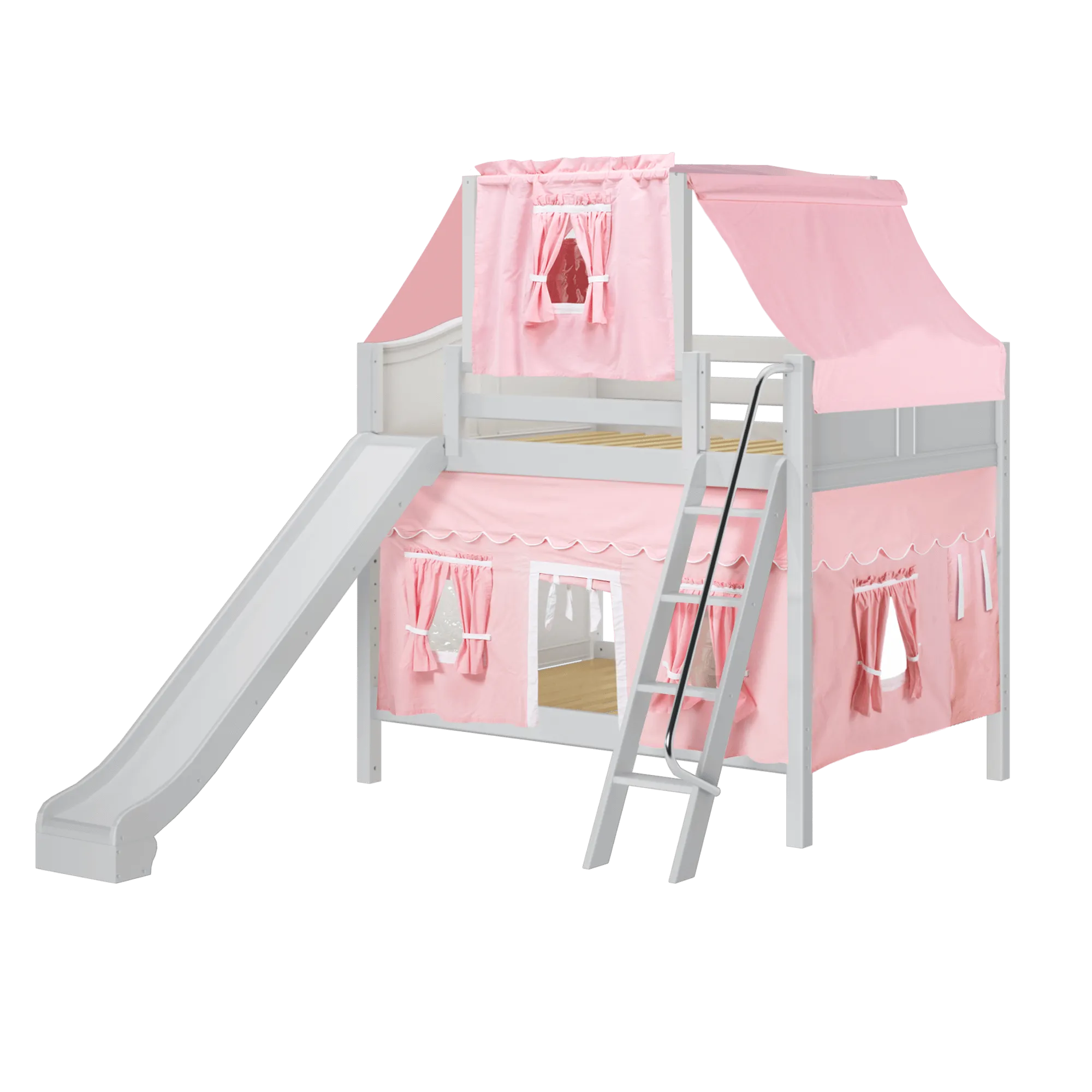 Maxtrix Full Medium Bunk Bed with Angled Ladder, Curtain, Top Tent   Slide