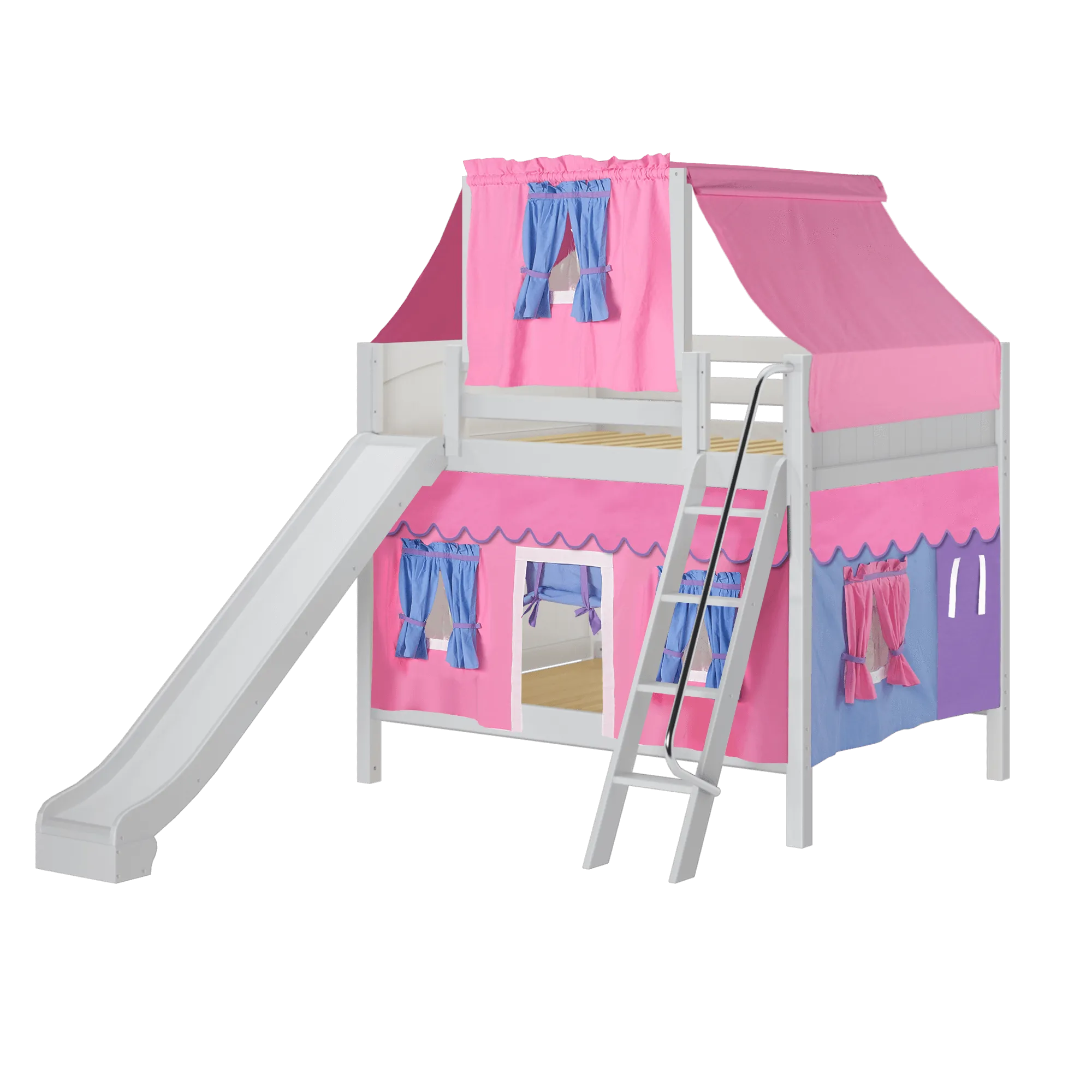 Maxtrix Full Medium Bunk Bed with Angled Ladder, Curtain, Top Tent   Slide