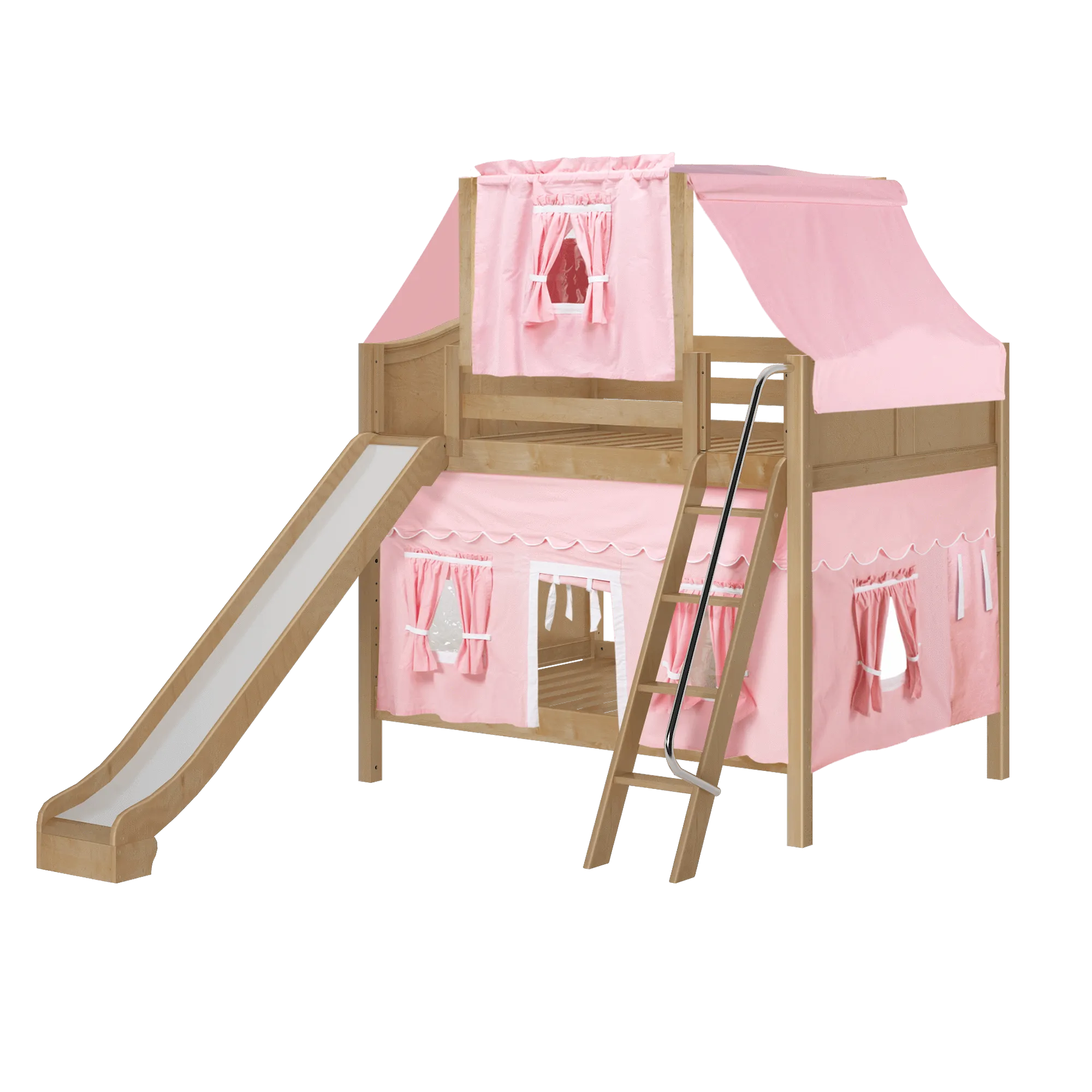 Maxtrix Full Medium Bunk Bed with Angled Ladder, Curtain, Top Tent   Slide