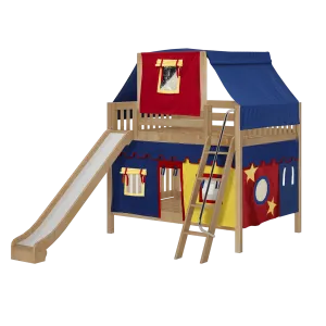 Maxtrix Full Medium Bunk Bed with Angled Ladder, Curtain, Top Tent   Slide