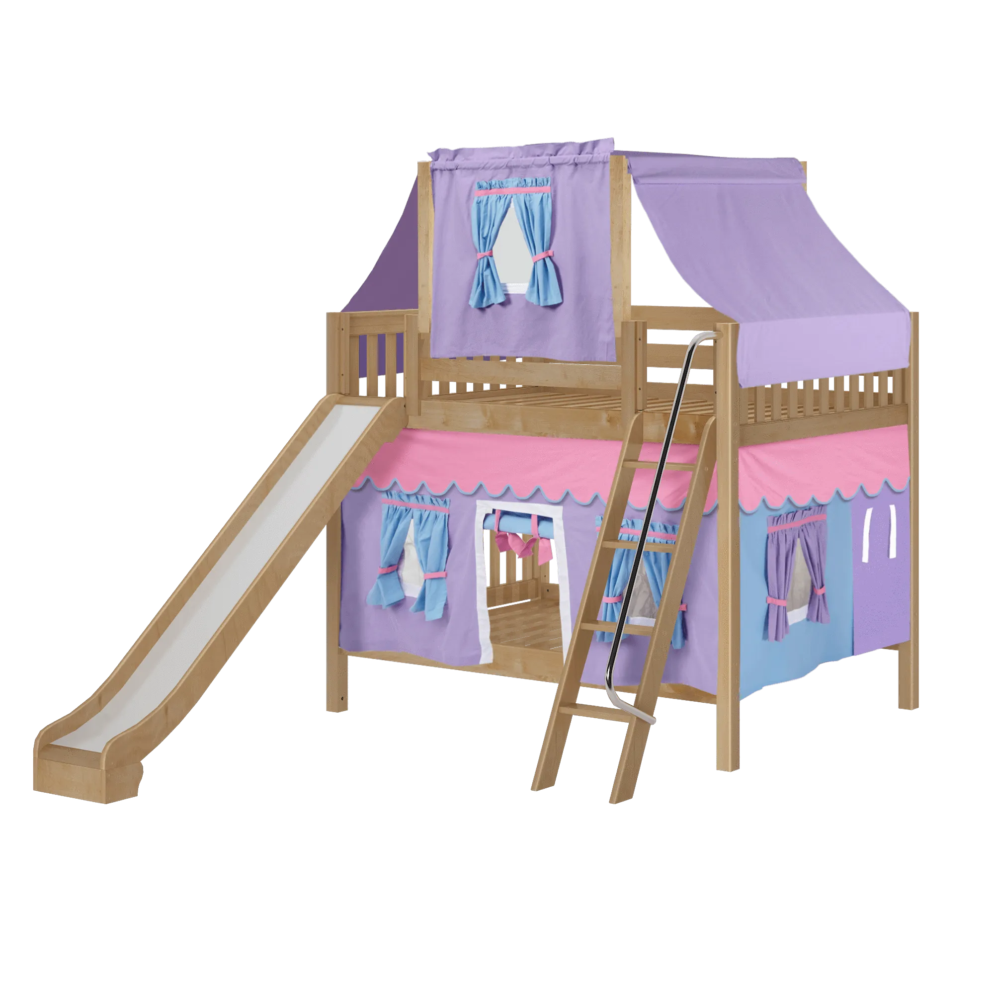 Maxtrix Full Medium Bunk Bed with Angled Ladder, Curtain, Top Tent   Slide