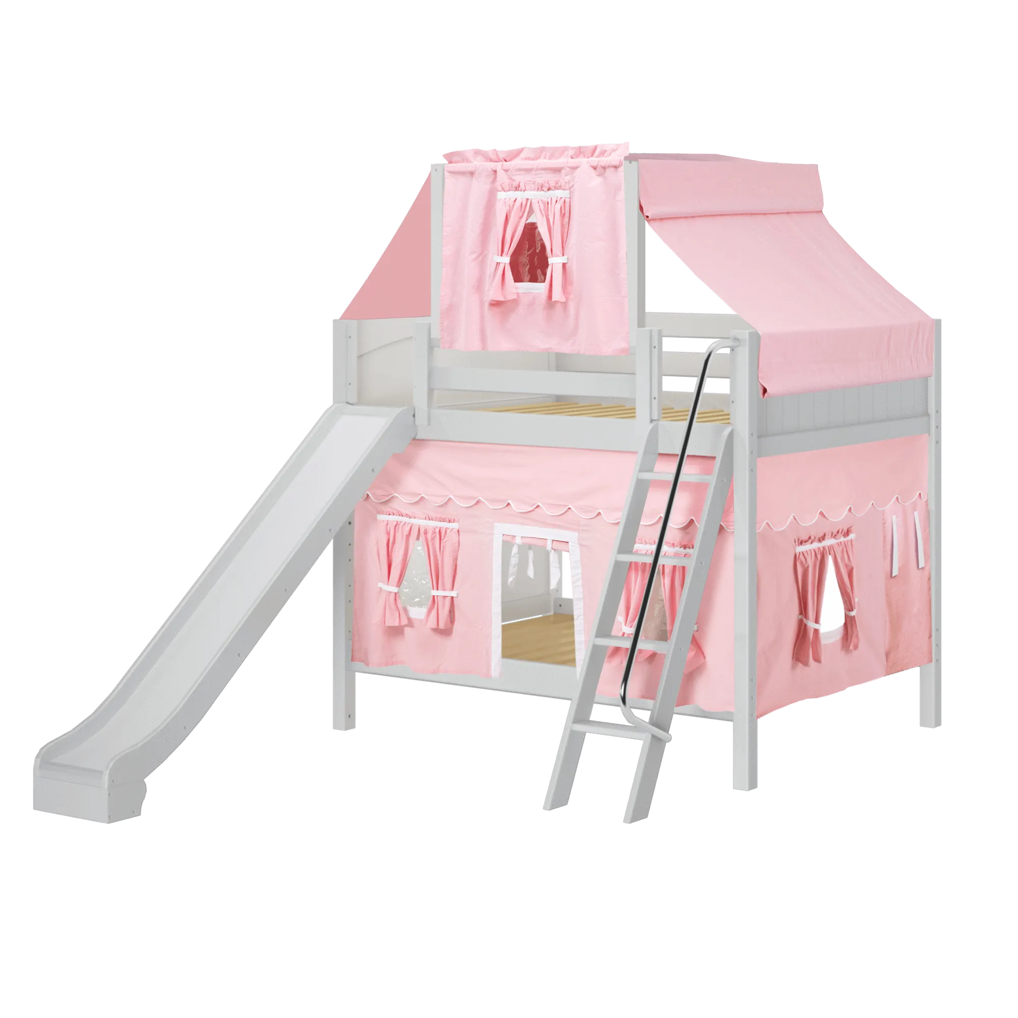Maxtrix Full Medium Bunk Bed with Angled Ladder, Curtain, Top Tent   Slide