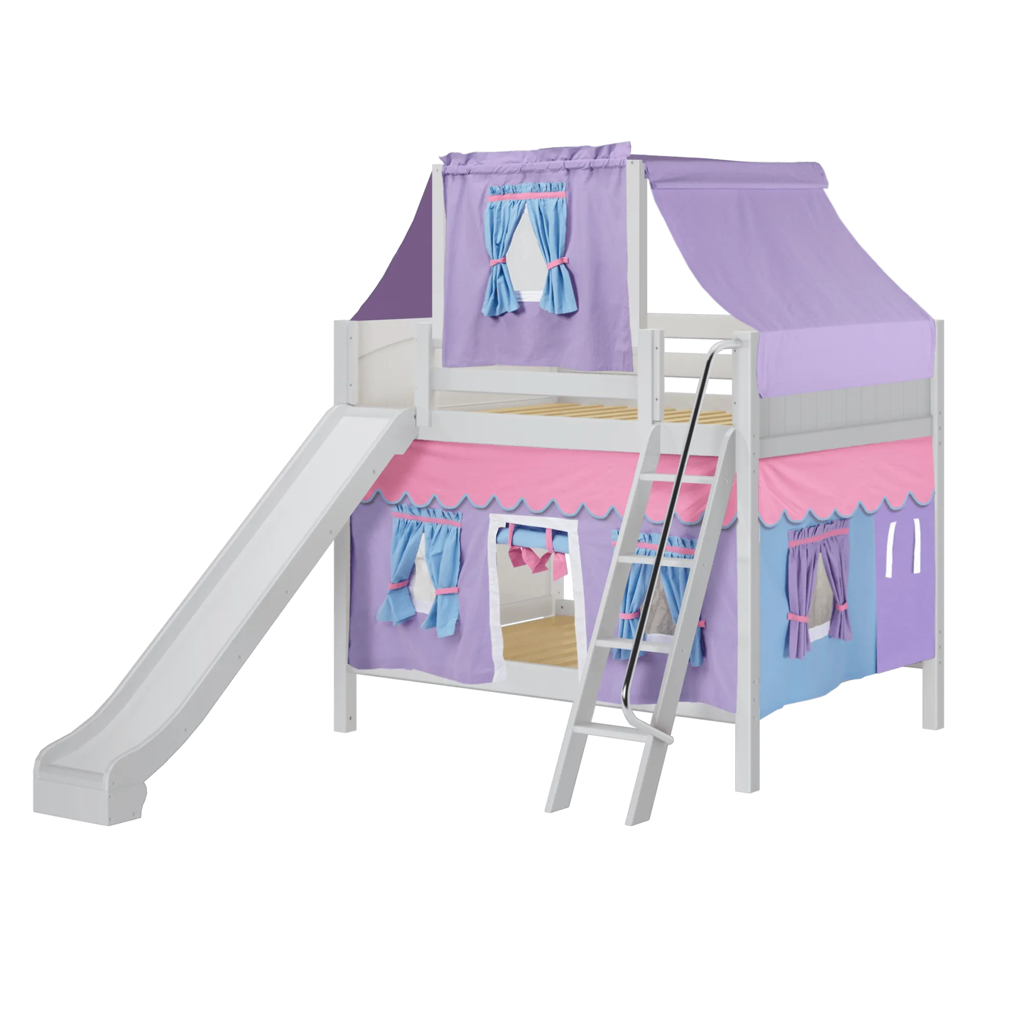 Maxtrix Full Medium Bunk Bed with Angled Ladder, Curtain, Top Tent   Slide
