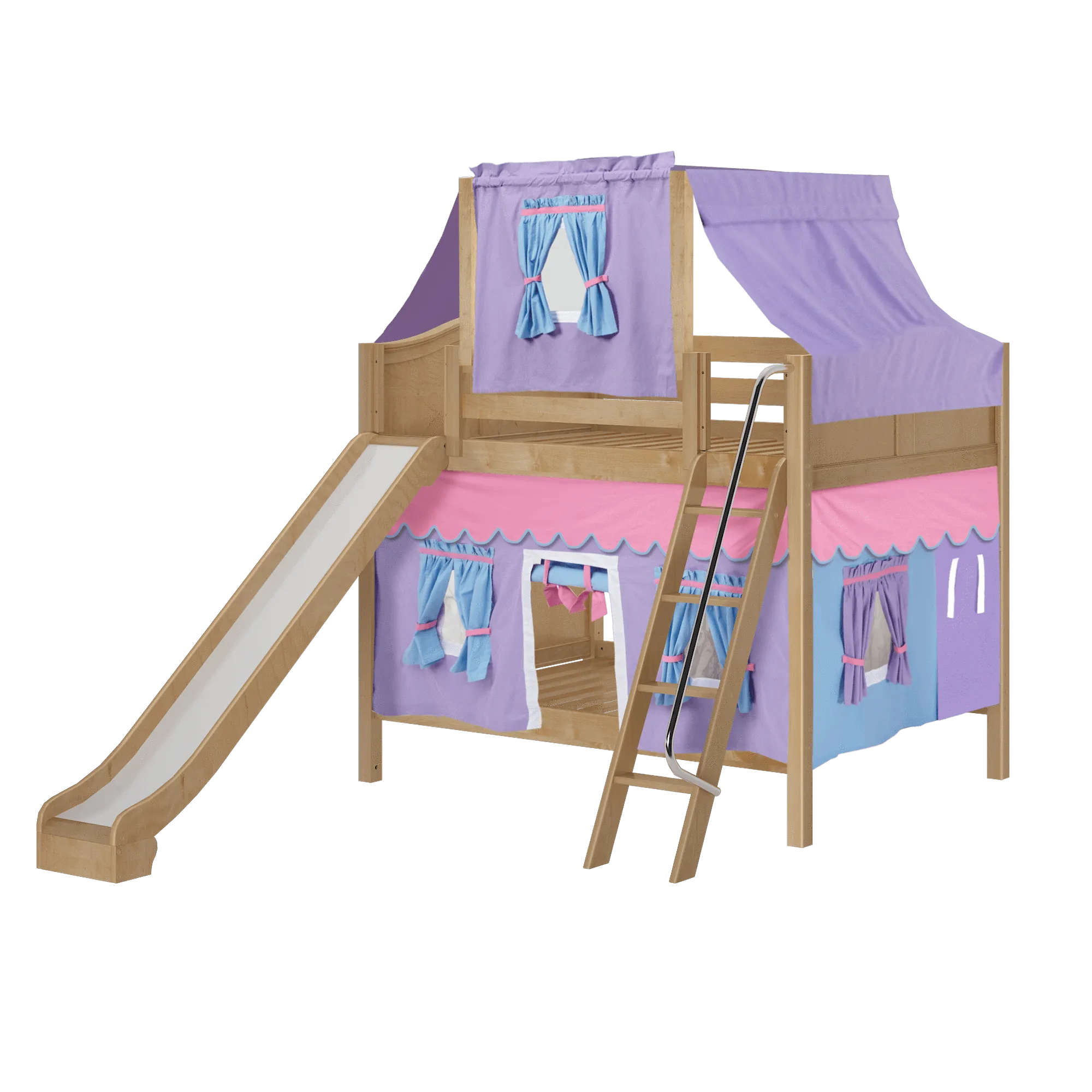 Maxtrix Full Medium Bunk Bed with Angled Ladder, Curtain, Top Tent   Slide