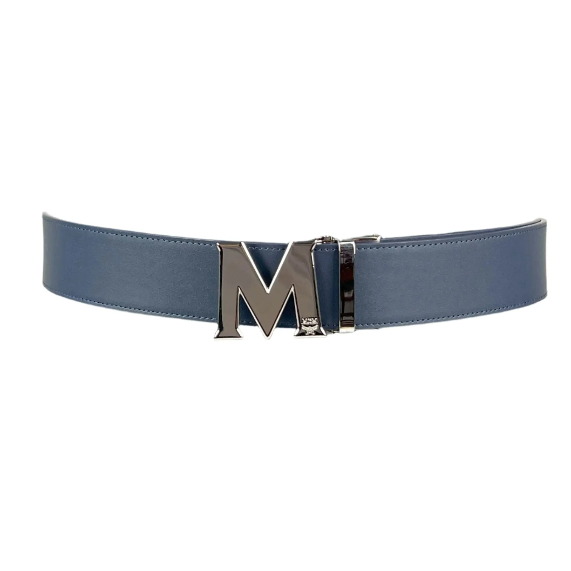 MCM Mens Claus Silver M Buckle Candy Red Leather Reversible Belt Customizable