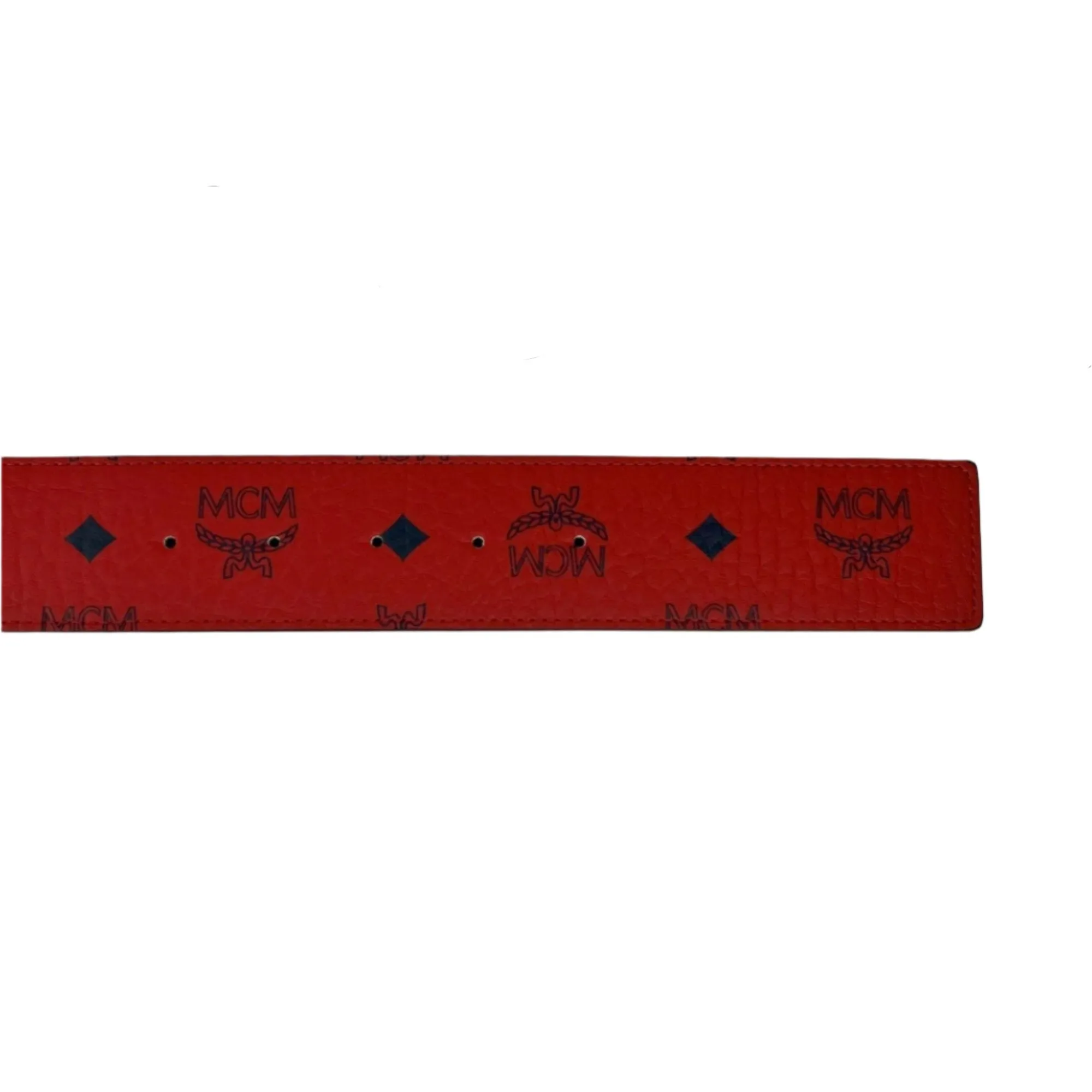 MCM Mens Claus Silver M Buckle Candy Red Leather Reversible Belt Customizable