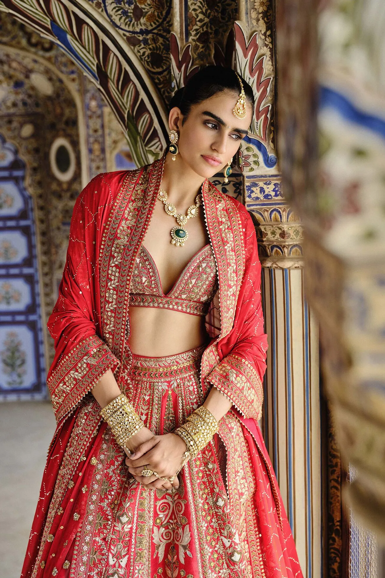 Mehreen Embroidered Zardozi Silk Lehenga Set - Red