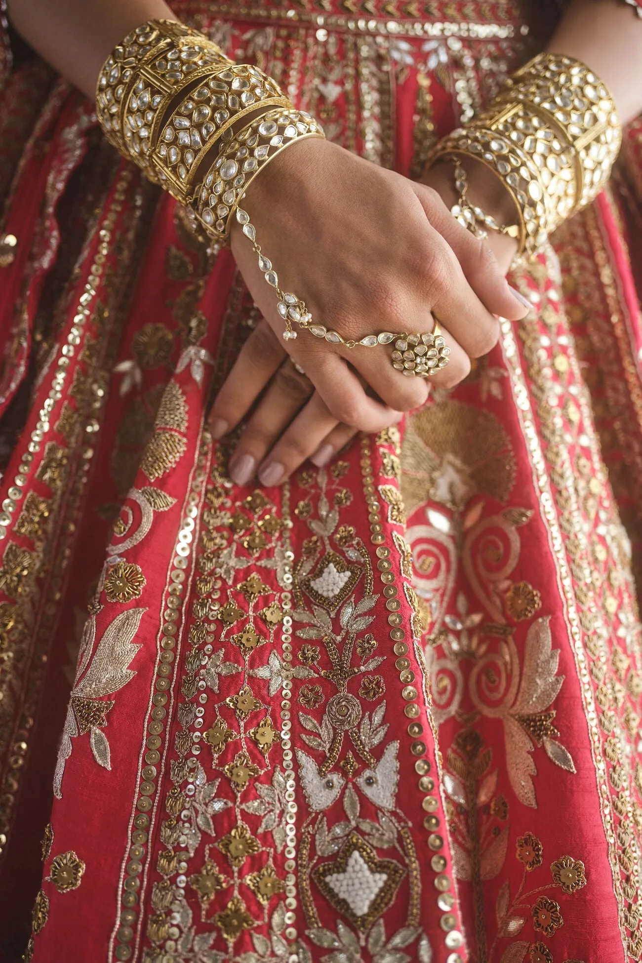 Mehreen Embroidered Zardozi Silk Lehenga Set - Red
