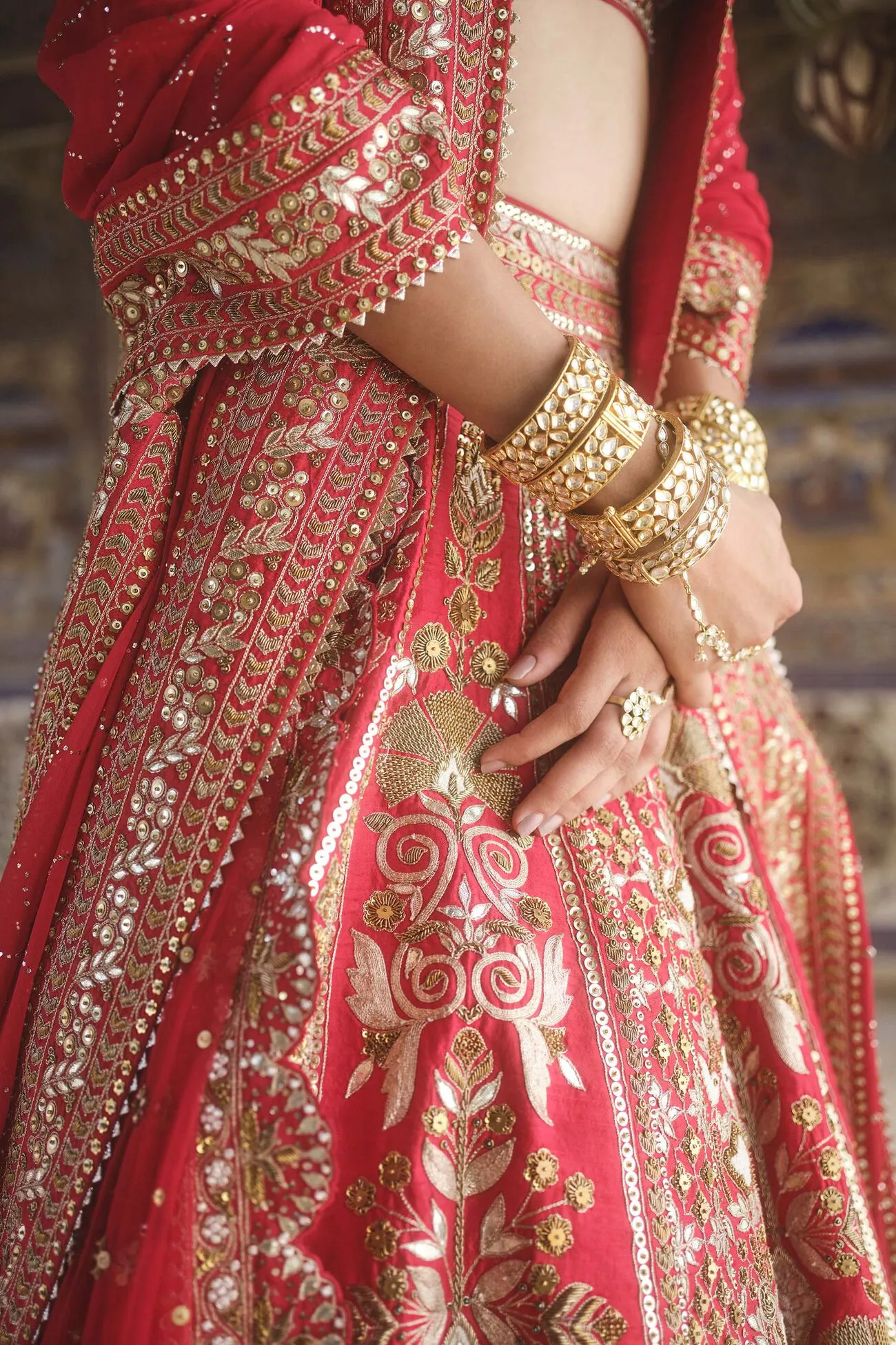 Mehreen Embroidered Zardozi Silk Lehenga Set - Red