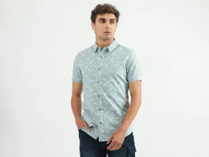 Men Printed Spread Collar Shirt