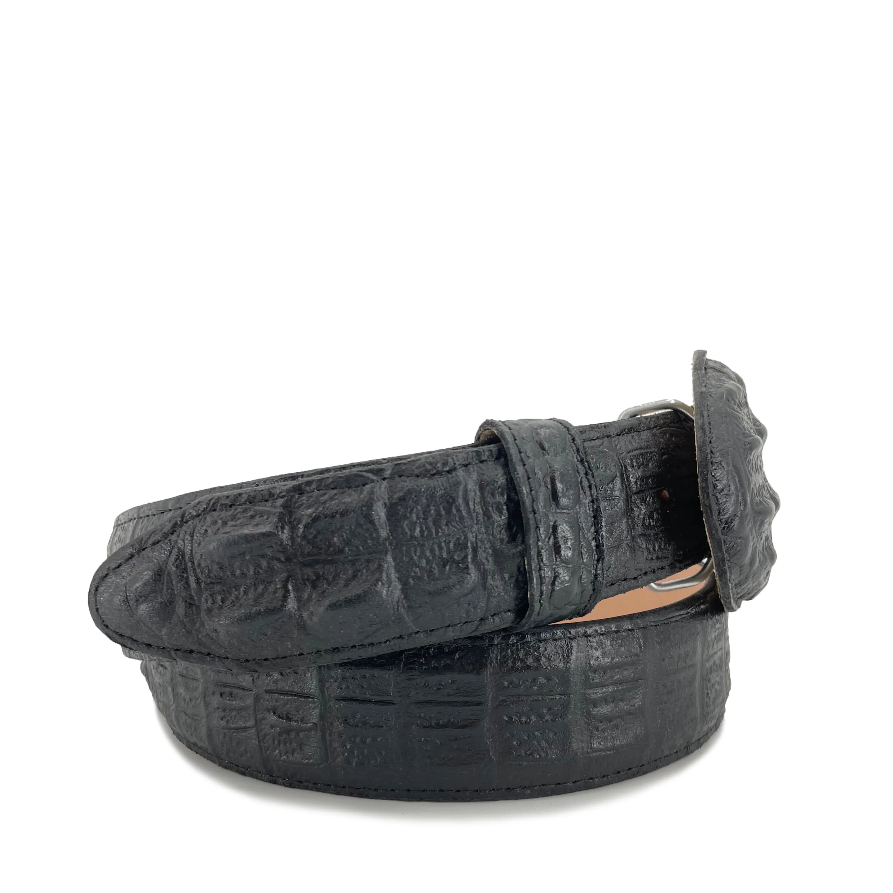 Men's  Printed Caiman Leather Belt - Black