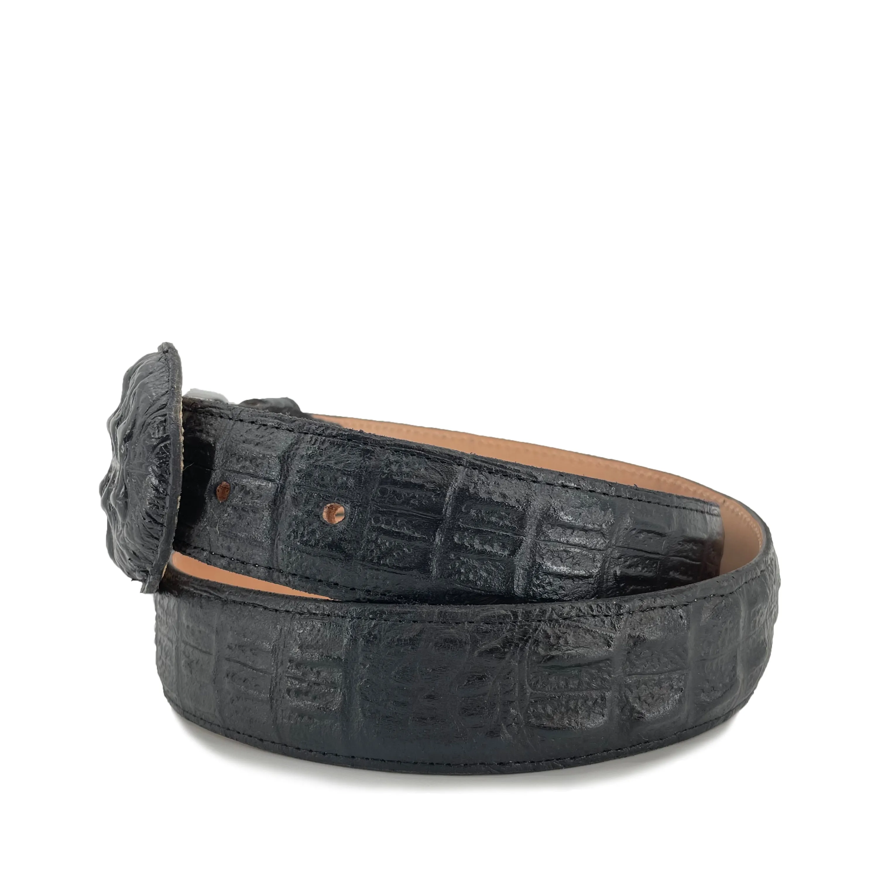 Men's  Printed Caiman Leather Belt - Black