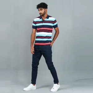 Mens Sky-Blue Striped Polo