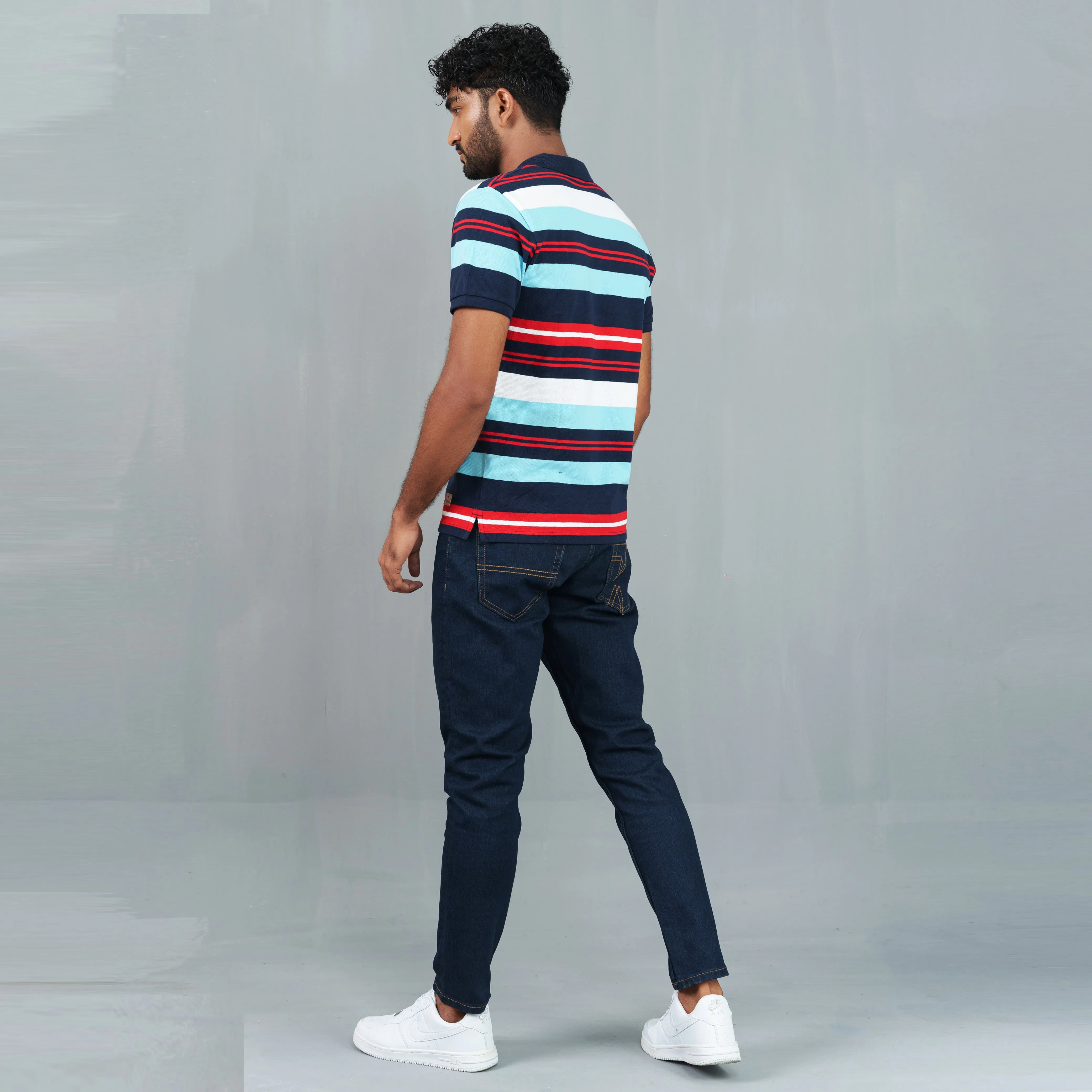 Mens Sky-Blue Striped Polo