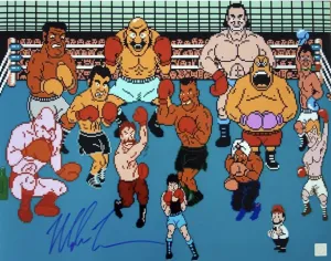 Mike Tyson Autographed Punch Out Cast 16x20 photo Proof
