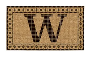 Monogram Flocked Coir  Vintage Tile Mat, Letter W,2rmc1296mw