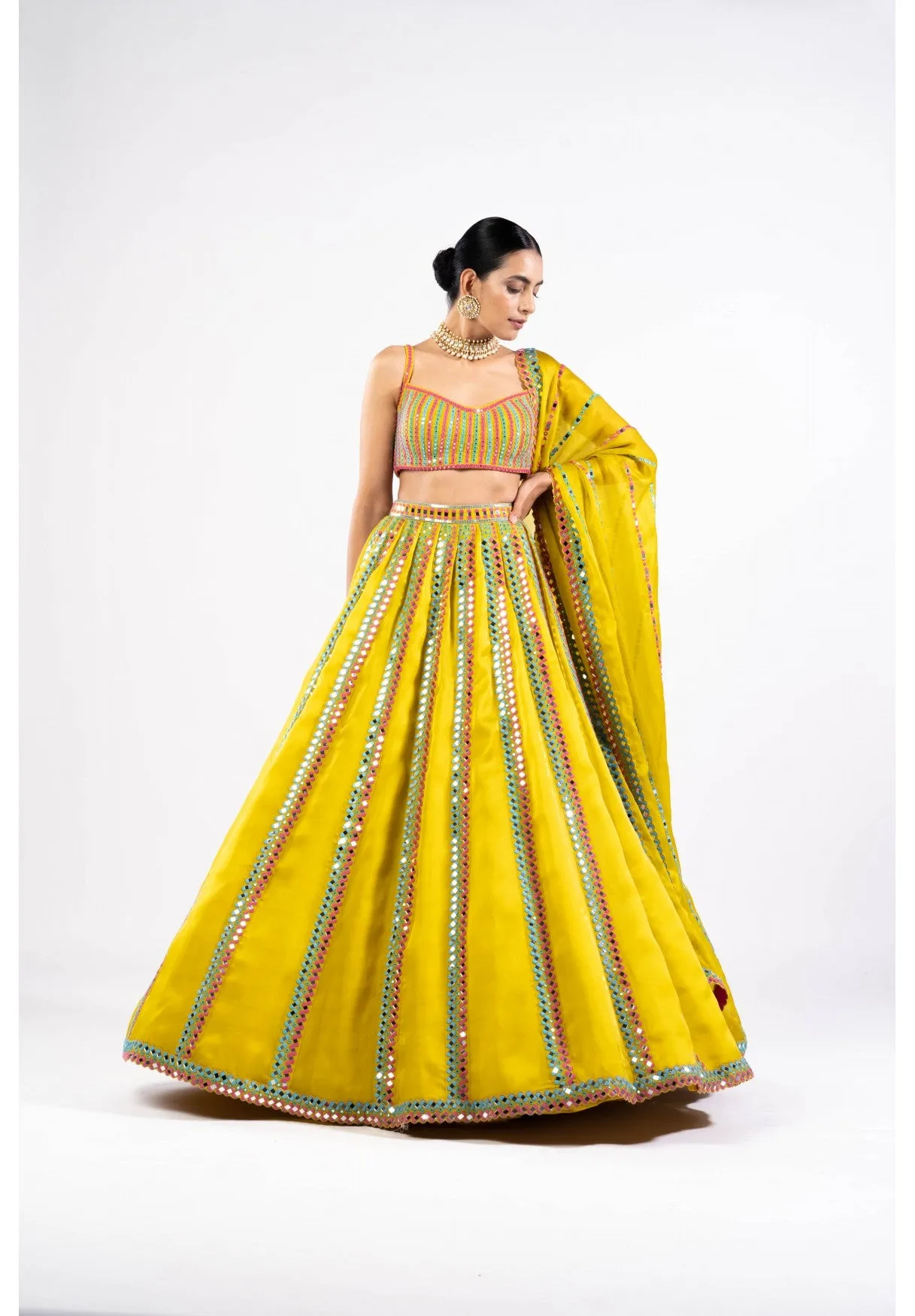 Moss Green Mirror Seam Lehenga Set