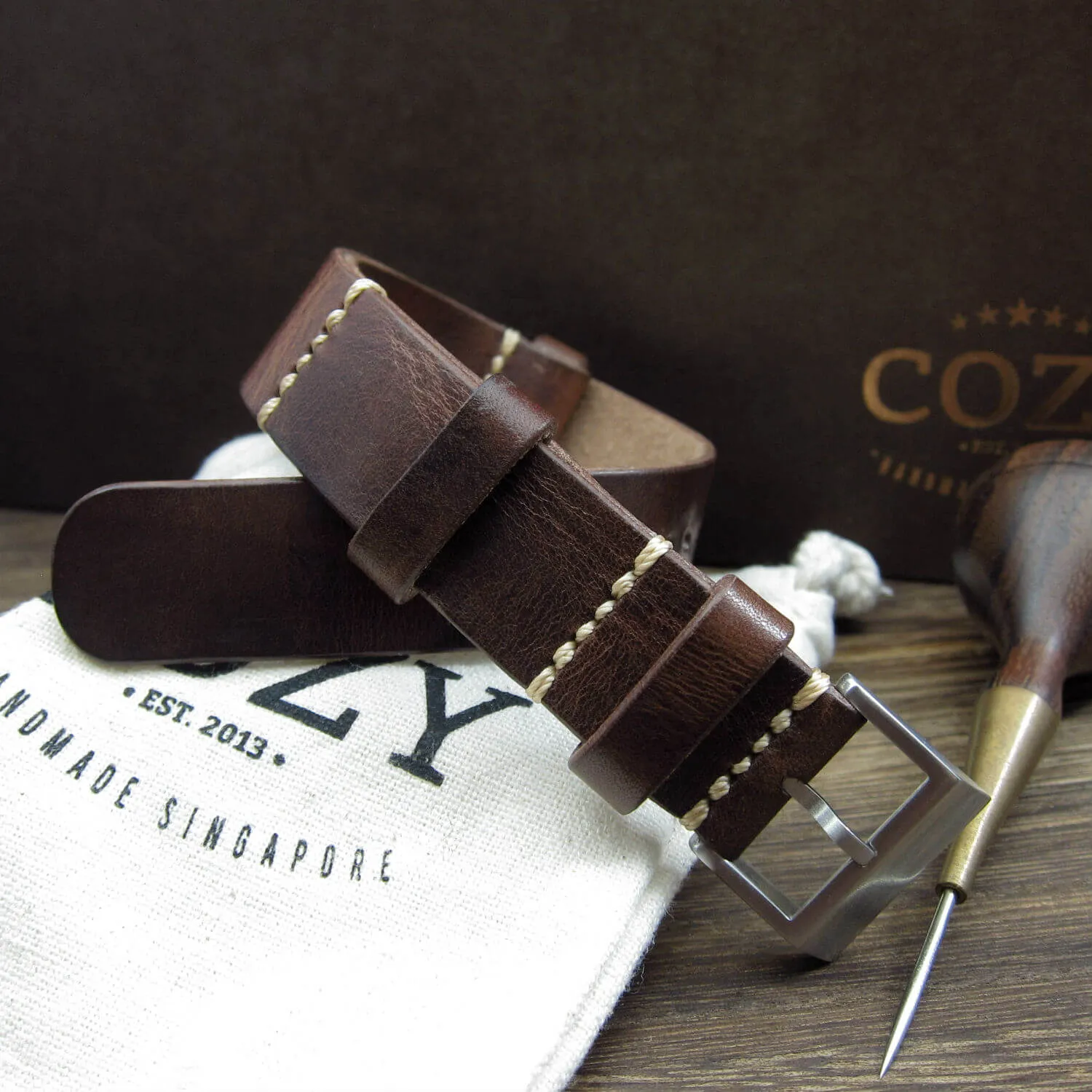 NAT2 Leather Watch Strap, Military 103