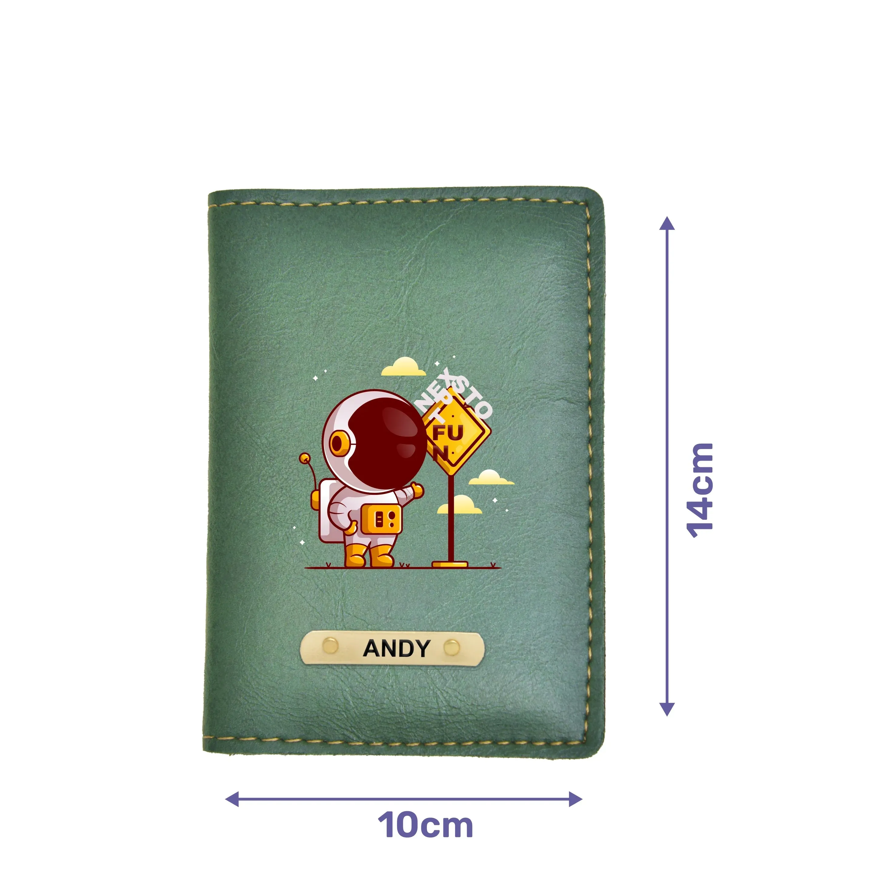 Next Stop Fun Print Personalised Nexon Passport Cover - Olive Green