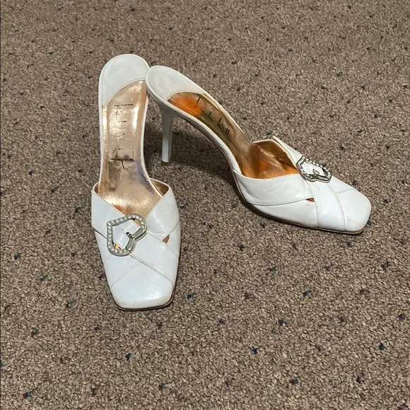 Nicole by Nicole Miller White Slingback Heels with Pointed Toe.