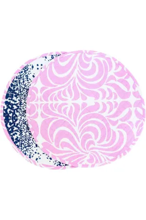 nouveau orchid pink reversible stardust indigo blue printed round quilted cloth placemats