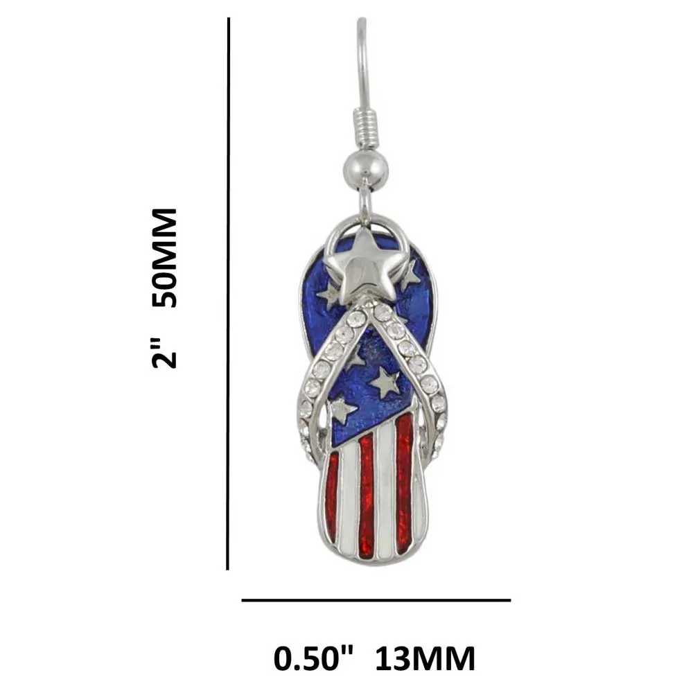 Patriotic Red White and Blue Flip Flop Pierced Earring - PT404E