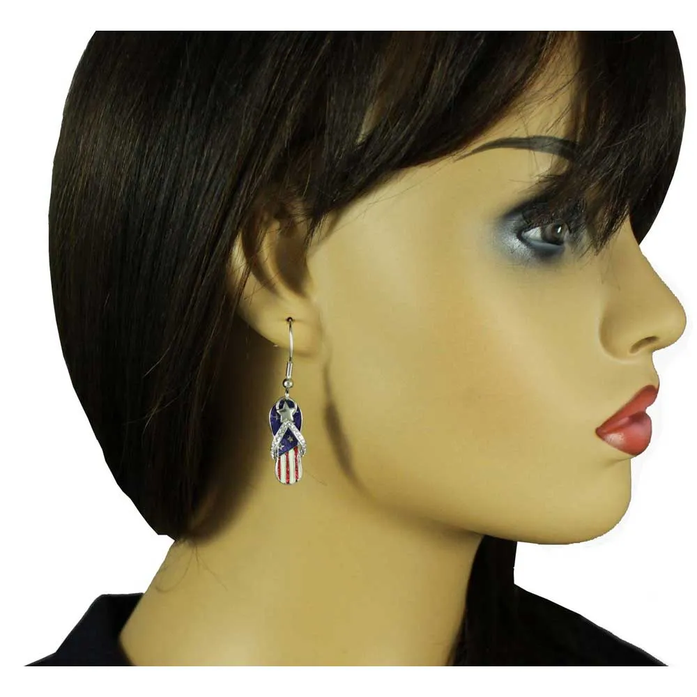 Patriotic Red White and Blue Flip Flop Pierced Earring - PT404E