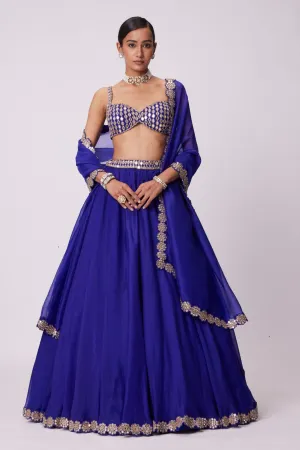 Persian Blue Linear Mirror Embroidered Lehenga Set